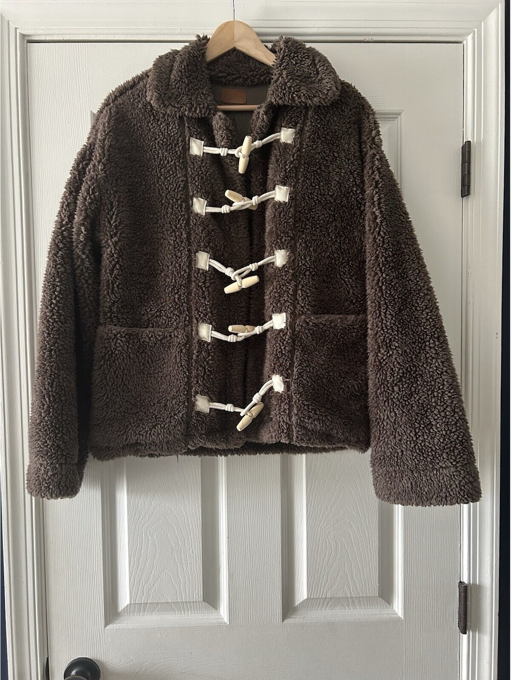 POL Women’s Brown Teddy Fleece Jacket with Toggle Button Closure Size Small